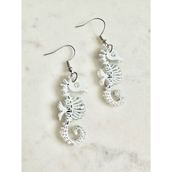 Halloween holographic seahorse skeleton dangle earrings ￼ - Picture 4 of 4